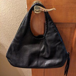 Banana Republic Black Leather Whip Stitch Hobo Handbag